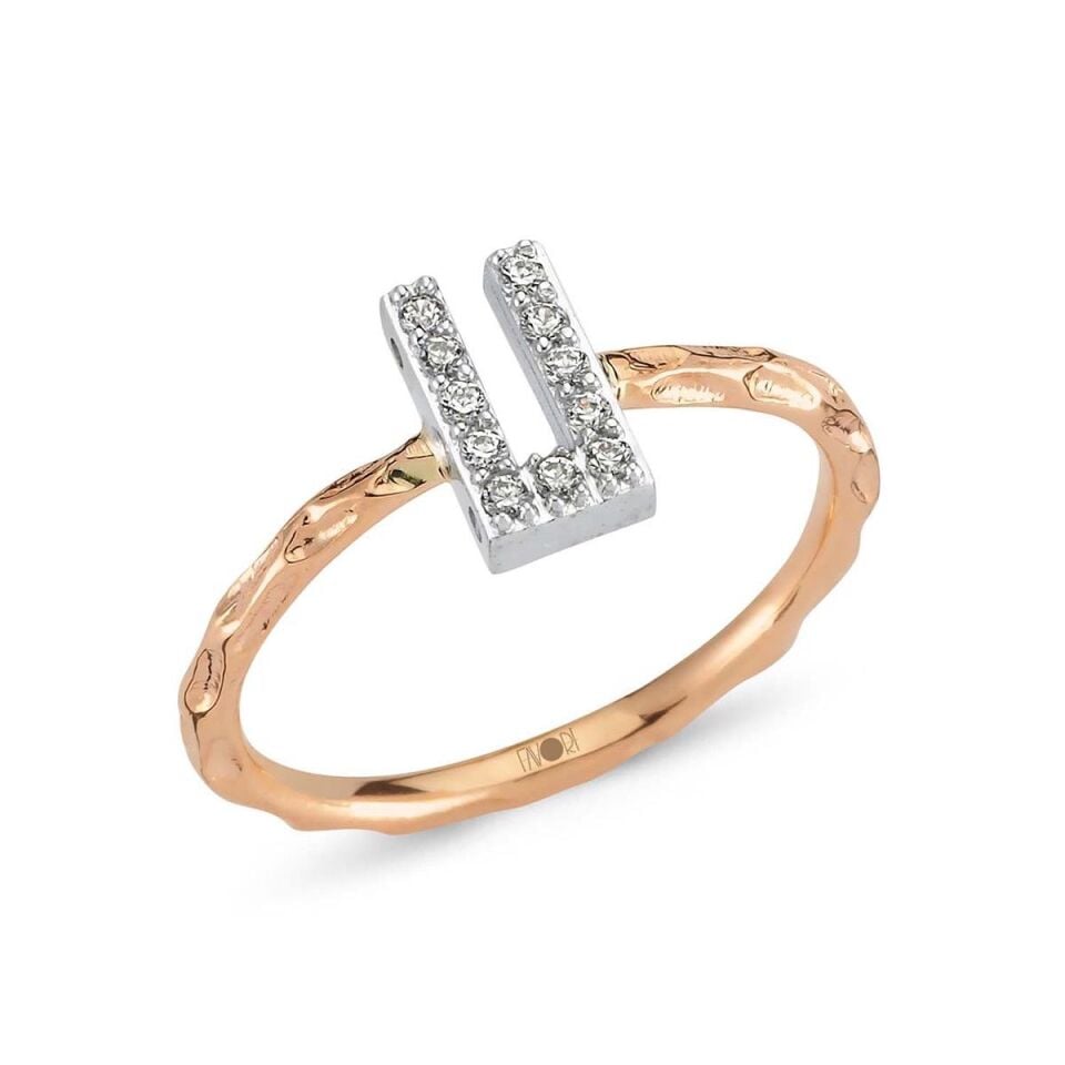 Taşlı Harf Rose Altın Yüzük (Bütün Harfler Üretilir)