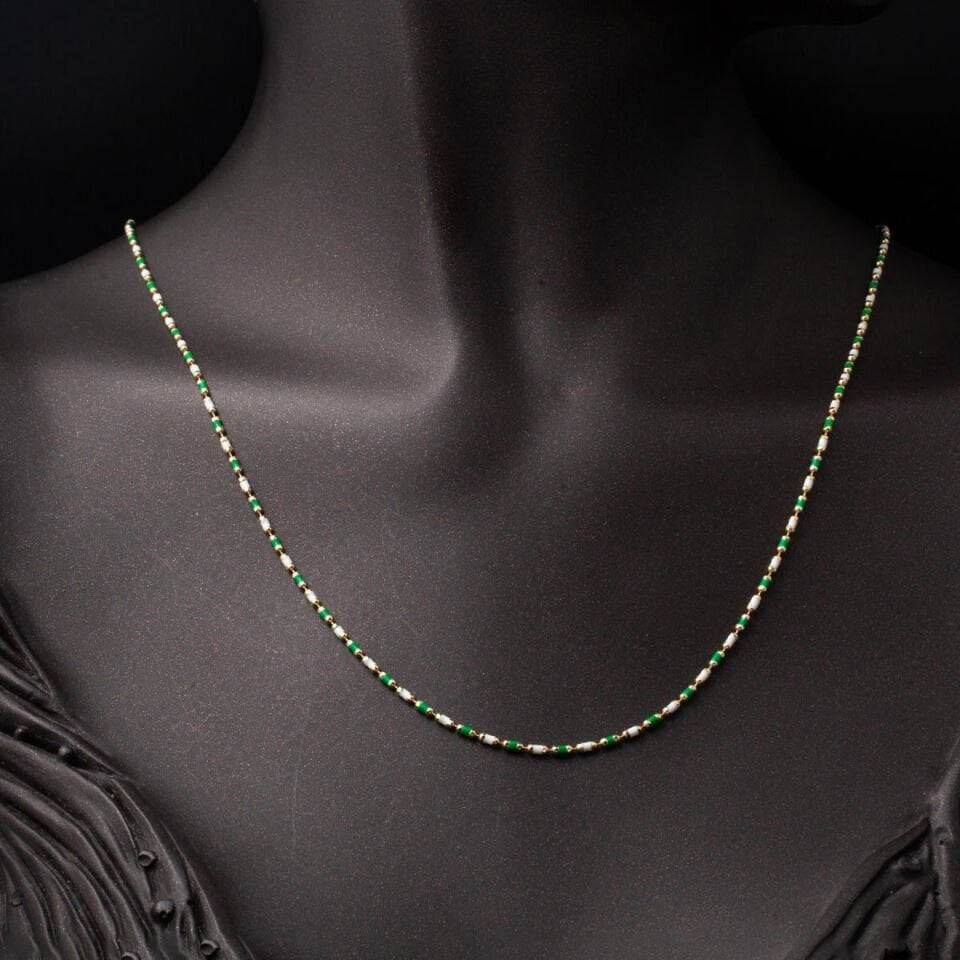 14 Ayar Altın Yeşil Mineli Kolye Bileklik Set