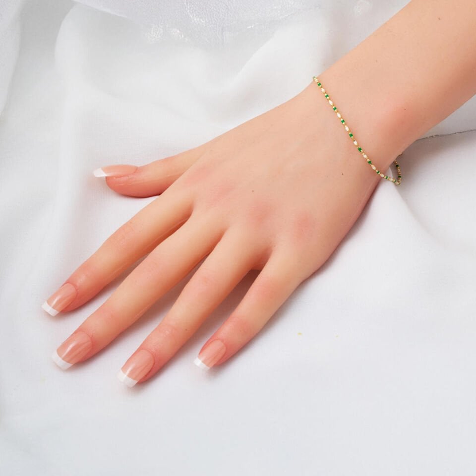 14 Ayar Altın Yeşil Mineli Kolye Bileklik Set