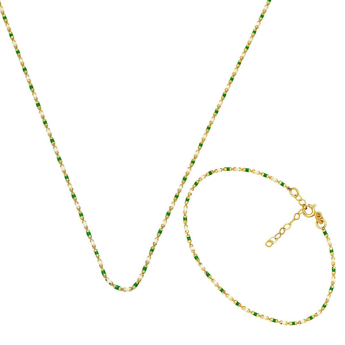 14 Ayar Altın Yeşil Mineli Kolye Bileklik Set