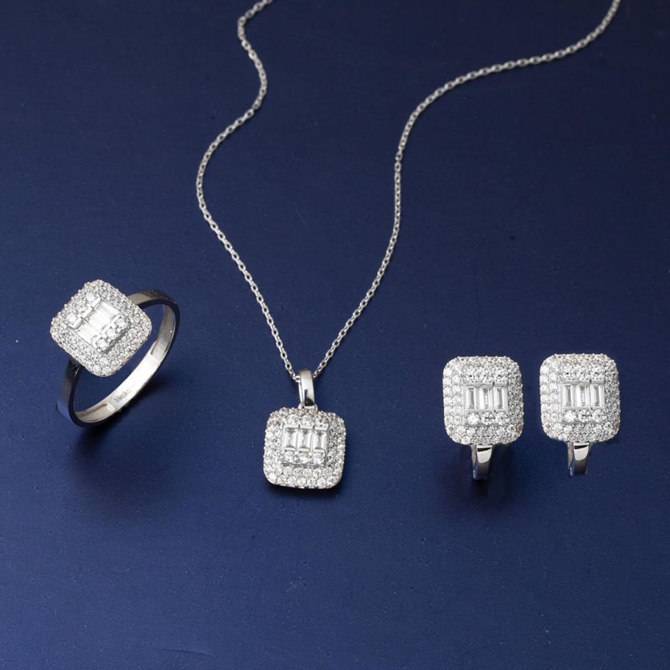 Beyaz Altın Baget Üçlü Set