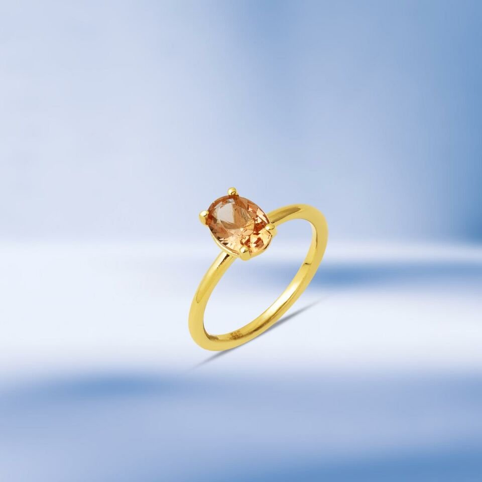 14 Ayar Sitrin Oval Taşlı Altın Yüzük