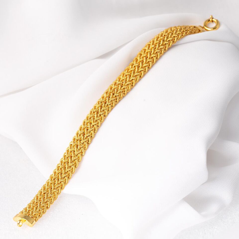 Örgü Zincir Taşsız Altın Bileklik