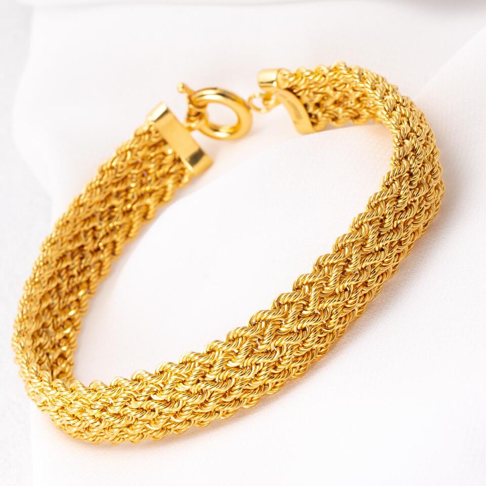 Örgü Zincir Taşsız Altın Bileklik