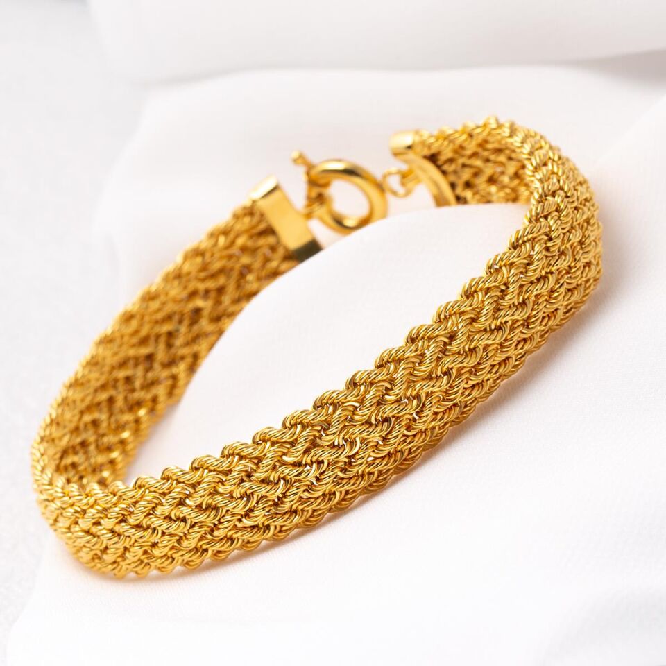 Örgü Zincir Taşsız Altın Bileklik