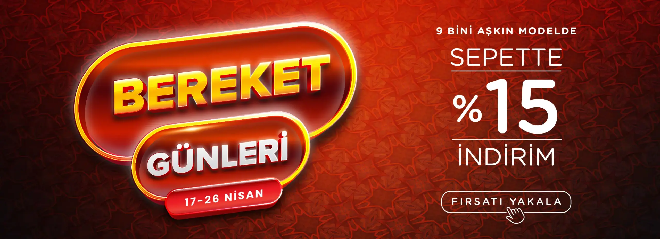 Bereket günleri indirimleri sepette %15 ek indirim