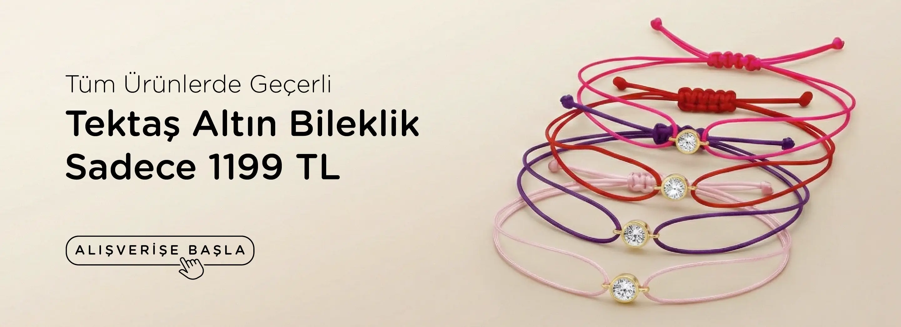 Tüm ürünlerde geçerli tektaş ipli bileklik indirimi