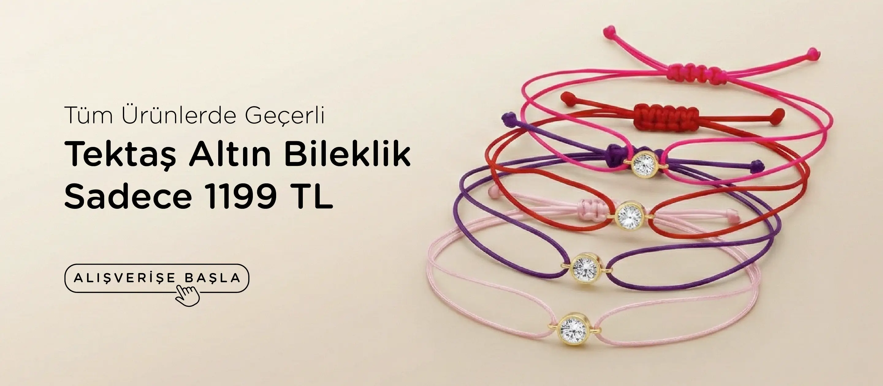 Tüm ürünlerde geçerli tektaş ipli bileklik indirimi